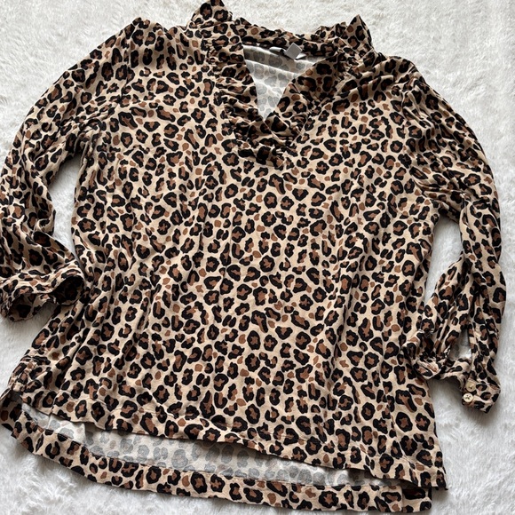 crown & ivy Tops - Leopard Print ruffle collar Women's Top from Crown&Ivy
